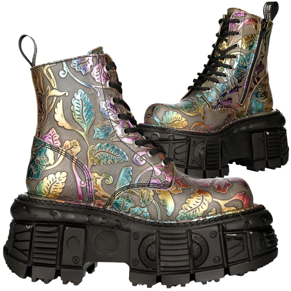 New Rock Vintage Flower Holo Boots M 