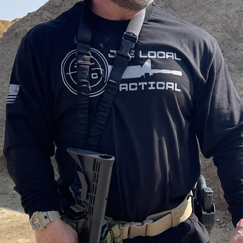 black long sleeve tee. Joe local tactical logo