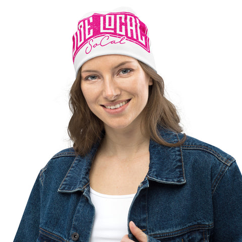 Joe Local SoCal Pink Original BIG logo All-Over Print Beanie