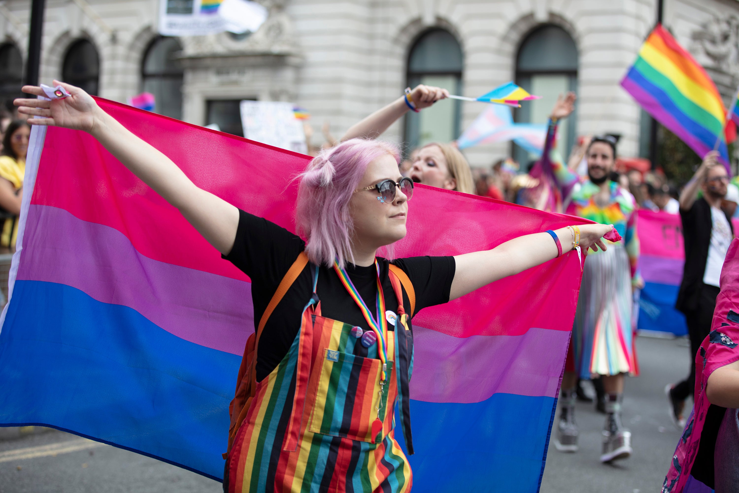 Bisexual Person Holding Up a Bisexual Flag | Rainbow & Co