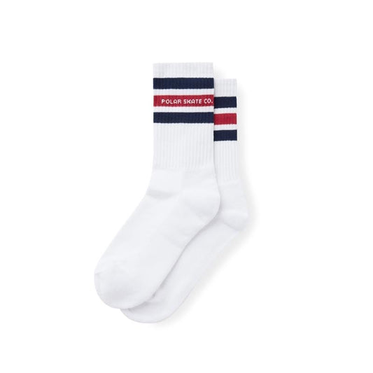 Polar Skate Co. Fat Stripe Socks - White/ Navy/ Red