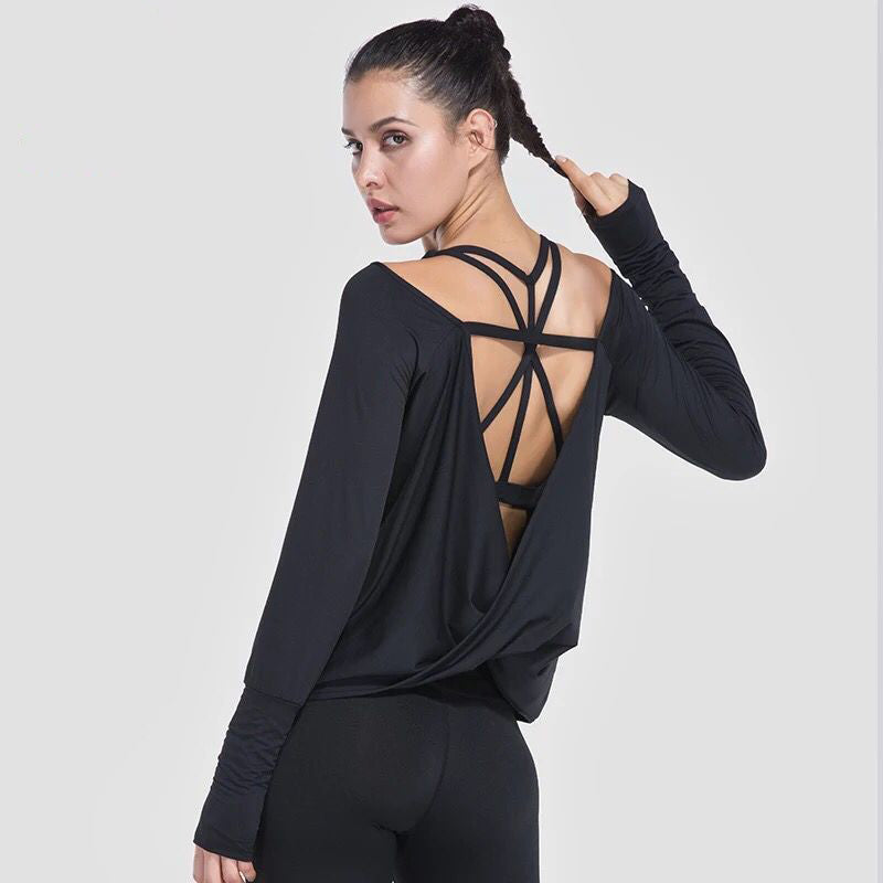 Autumn Women Yoga Tops Fitness Shirts Sports Long Sleeve Sexy Backless T Shirt Gym Running Clothes Quick Dry Loose Yoga Shirt