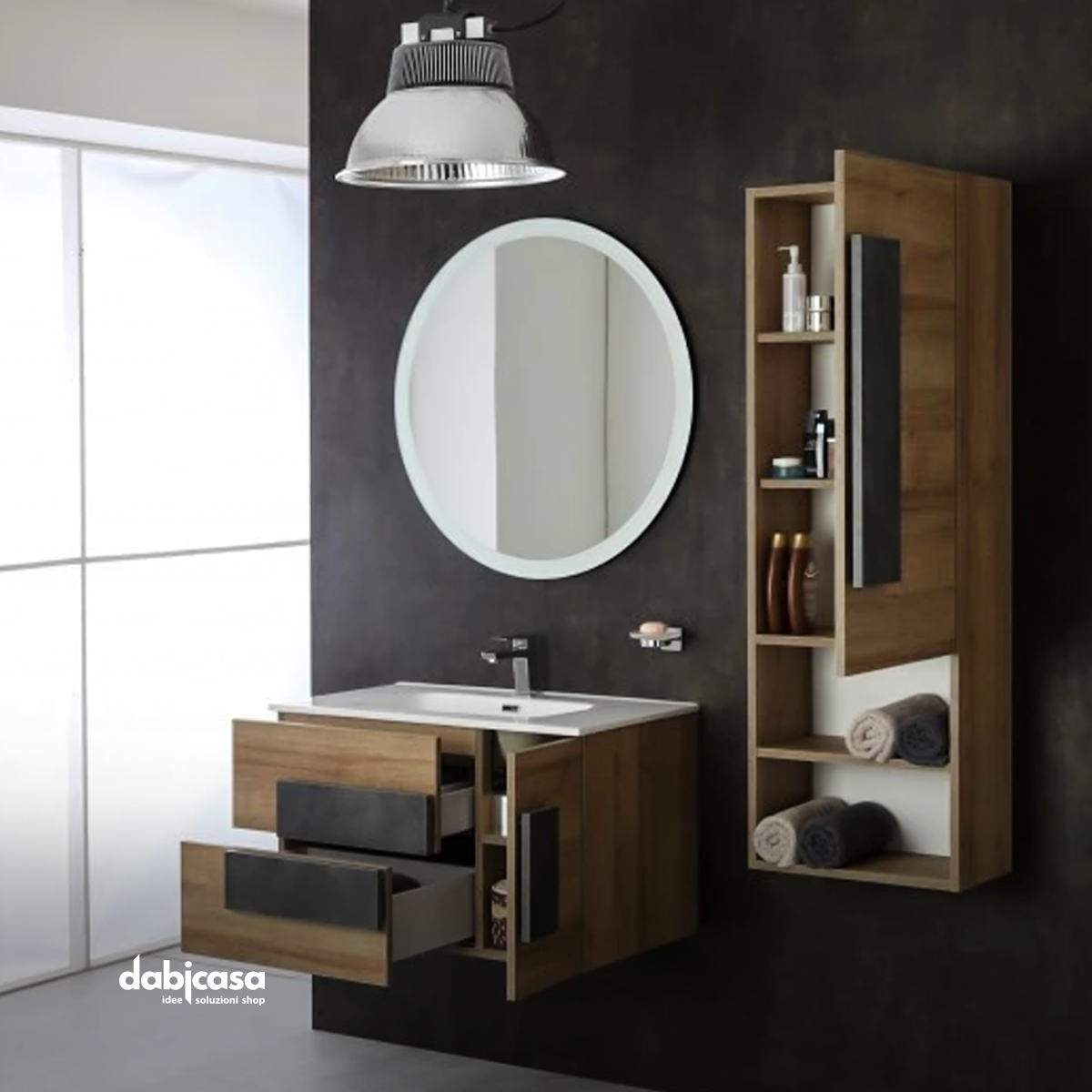 Mobile Bagno Sospeso Ninfa Da 120 cm Sfalsato C/Top In Finitura Olmo –  Dabicasa