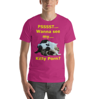 Bella and Canvas Short-Sleeve Unisex T-Shirt: Wanna see my kitty porn Yellow Text