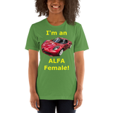 Bella and Canvas Short-Sleeve Unisex T-Shirt: Alfa Female yellow text