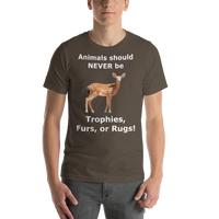 Bella and Canvas Short-Sleeve Unisex T-Shirt: Animals should NEVER be white text