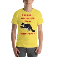 Bella and Canvas Short-Sleeve Unisex T-Shirt: Kitty porn 3 red text