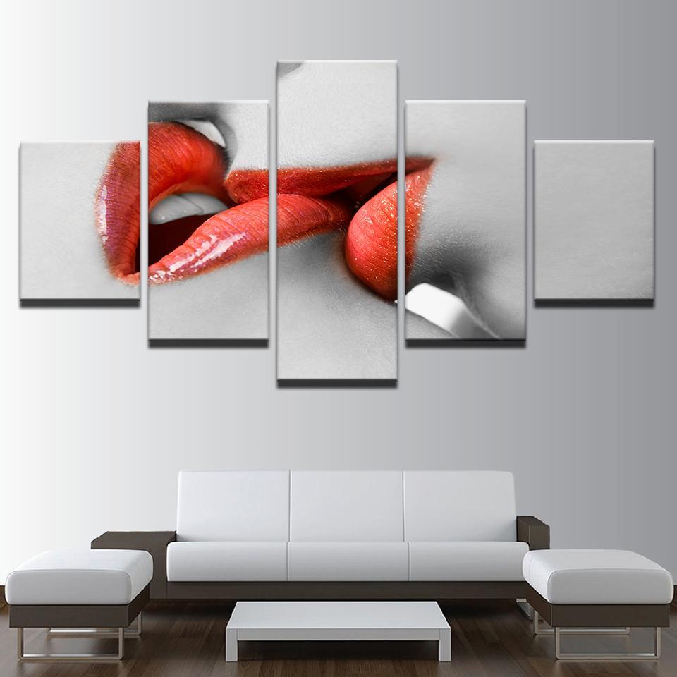 Couple Kissing Lips Love 5 Piece Canvas Art Wall Art Picture Painting ...