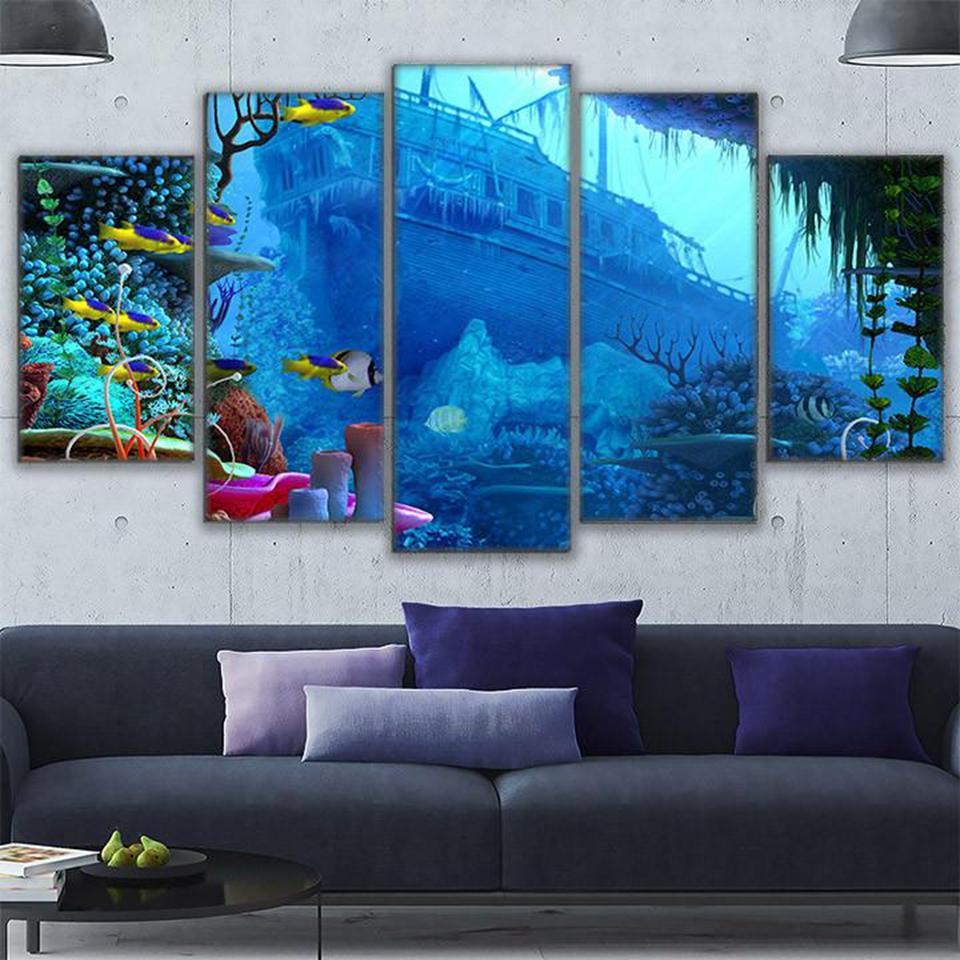 The Sunken Ship Coral 5 Piece Canvas Art Wall Art Picture