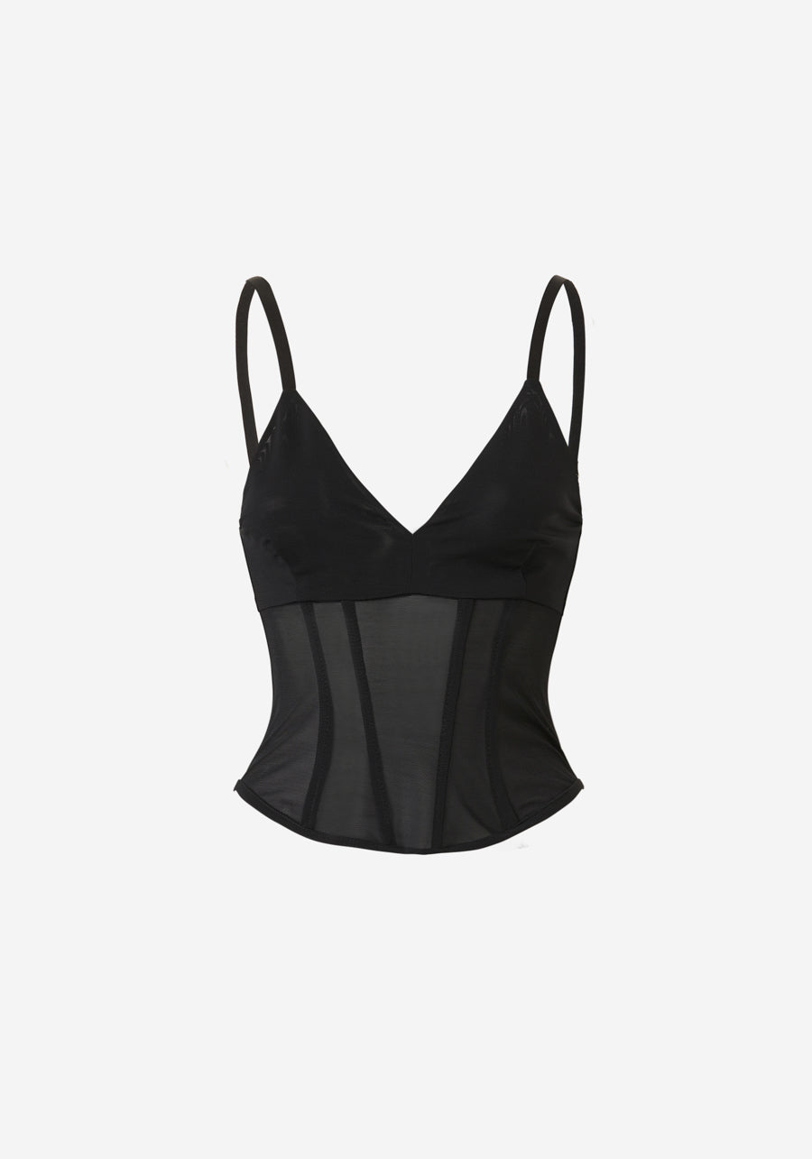 OMEGA BUSTIER IN BLACK, TOPS