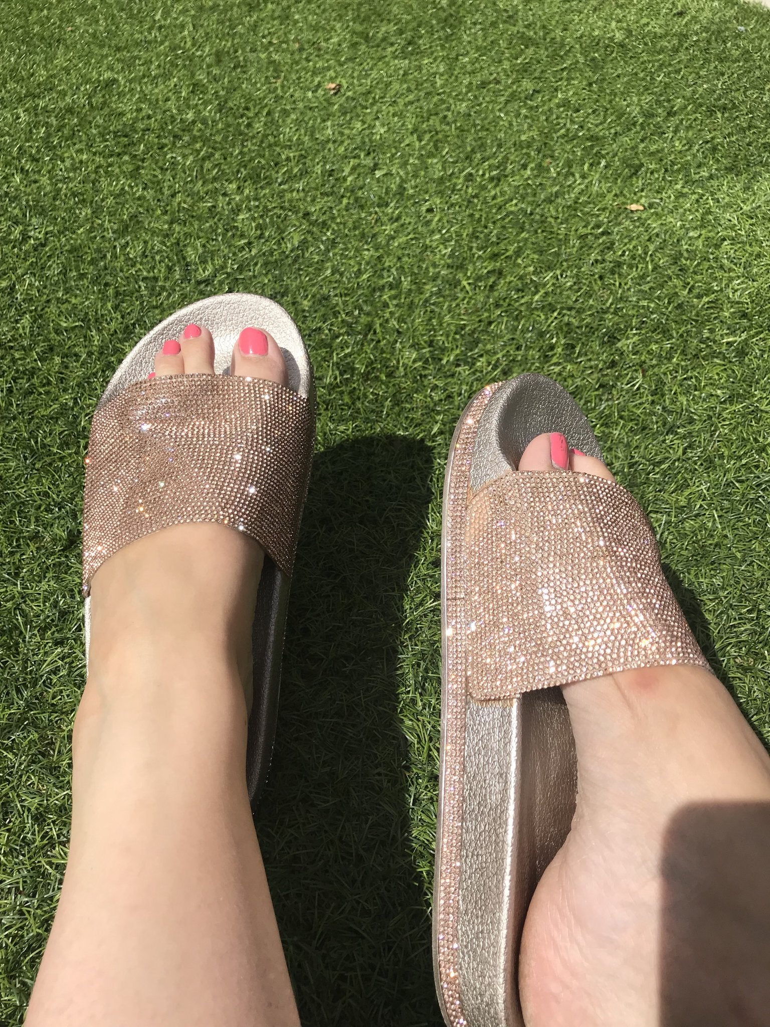 diamante sliders rose gold