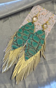 White Shimmer/Turquoise Fringe Earrings