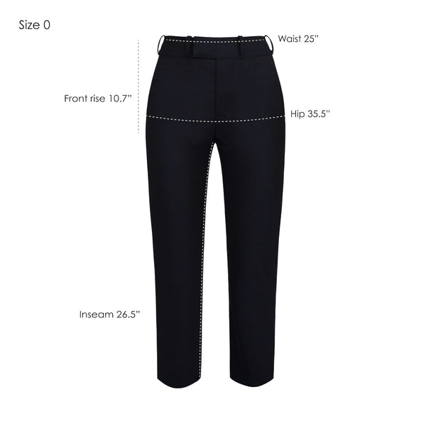 Black Merino Wool Cropped Leg Pants Measurements - Size 0