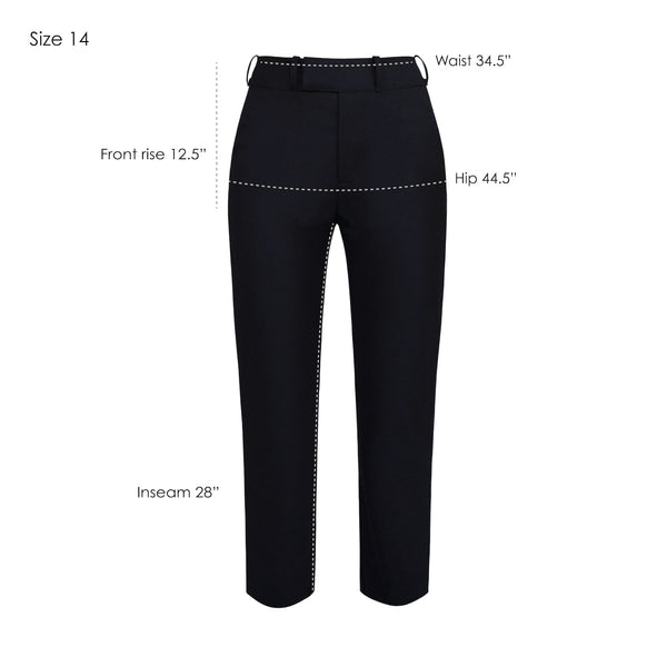 Black Merino Wool Cropped Leg Pants Measurements - Size 14