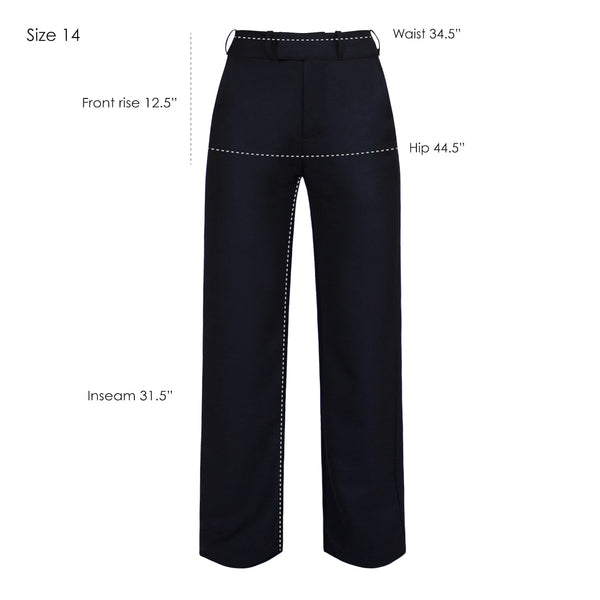 Black Merino Wool Wide Leg Pants Measurements - Size 14