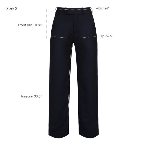 Black Merino Wool Wide Leg Pants Measurements - Size 2
