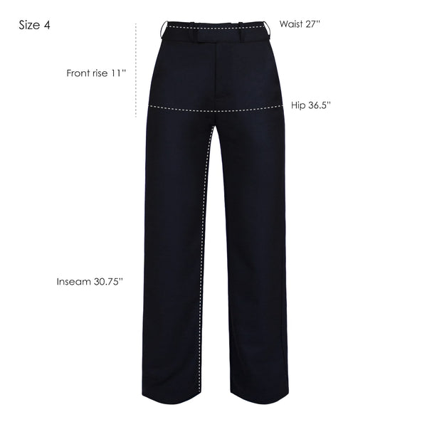 Black Merino Wool Wide Leg Pants Measurements - Size 4