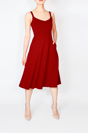 Red A-Line Midi Dress With Pockets | BCI Cotton | Cobalt Street Clothing