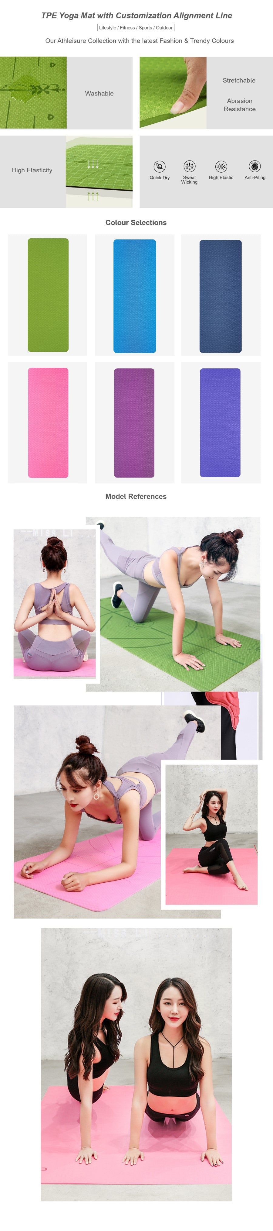 Natural Rubber Yoga Mat with Customization Alignment Line