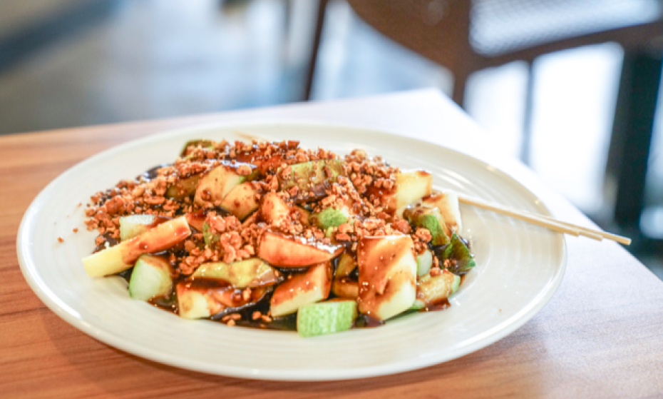 Rojak buah or penang fruit rojak is a combination of fruits cubes with hot shrimp sauce