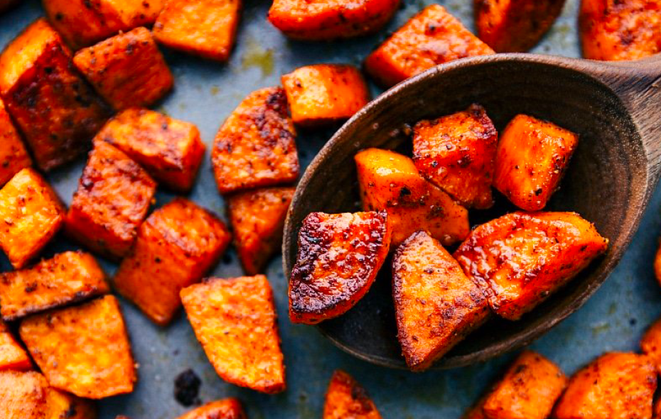 Baked sweet potato chunks to fuel your long run