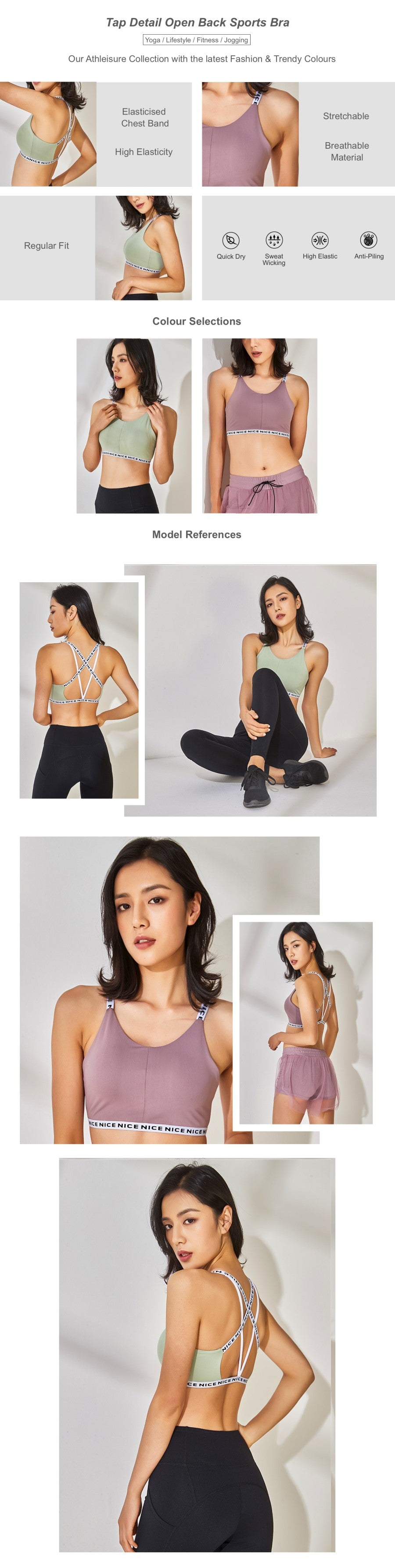 Tap Detail Open Back Sports Bra