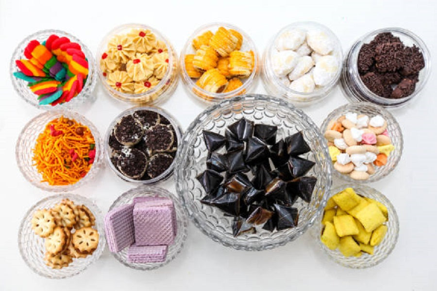 Variety of kuih raya and dodol served for Hari Raya.