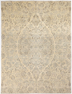 Hand-Knotted Bohemian Carpet 8'.1" X 10'.4" Transitional, Ivory Fine Wool Area Rug