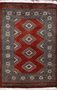 Traditional Hand-Knotted Modern Bokhara Area Rugs Red/Black Persian Rug (2.5 x 4)