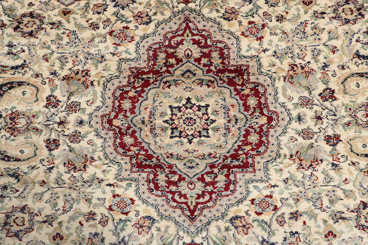 Hand-Knotted Lahore Carpet 7'.11" X 9'.9" Oriental, Ivory Fine Wool Area Rug