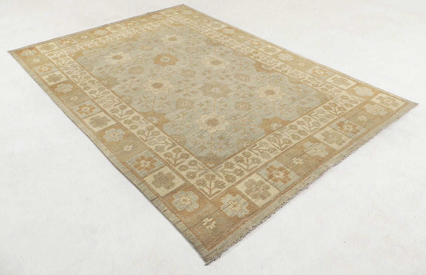 Hand-Knotted Khotan Tibet Carpet 7'.5" X 10' Oriental, Grey Fine Wool Area Rug
