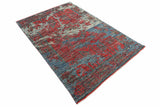 Hand-Knotted Bohemian Carpet 4'.1" X 6' Transitional, Red Fine Wool Area Rug