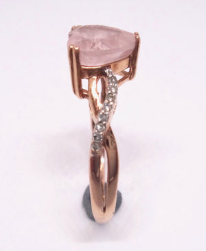 9CT Rose GOLD, Diamond & Heart Shaped Rose Quartz Ring
