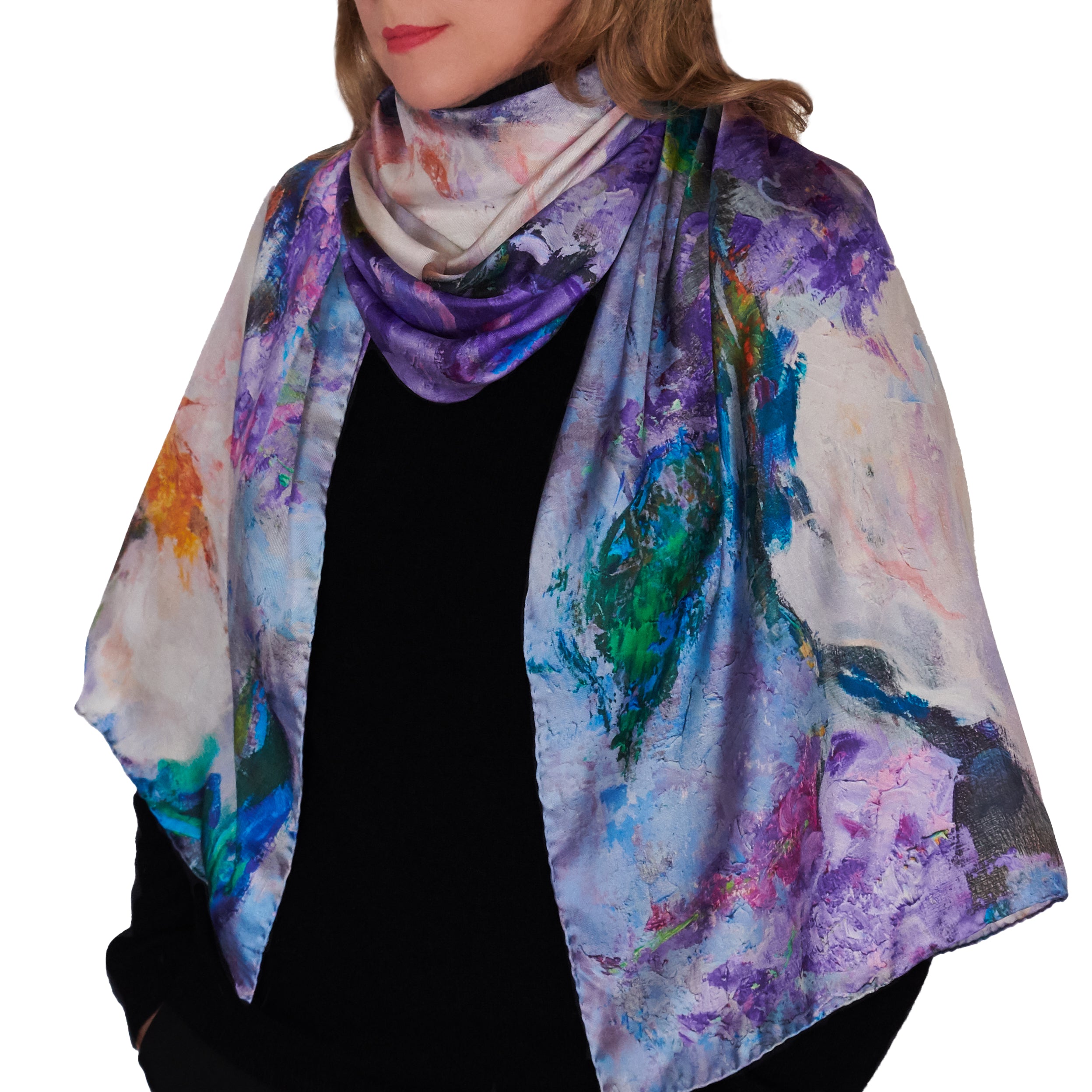 813 - Annalisa Giuntini - Silk Scarf with Hot Air Balloons Fly Over a Wood  - Scarves and Foulard - Scarf of High Quality Luxury - Avvenice