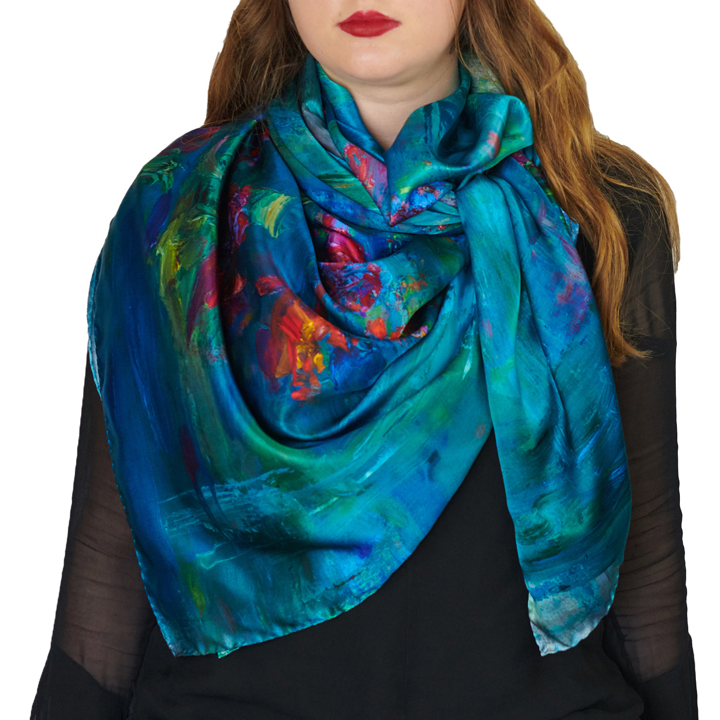 Silk Scarves Online Shop - Hand Painted Silk Scarf. Olive, Navy Blue,  Turquoise, White Handmade Silk Scarf DENIM CHIC. Silk Scarves Colorado.  Extra-Large 35x35 square. Holidays