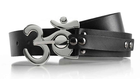 the Polished Ohm buckle has a unique shape that means peace and serenity in sanskrit. Pair it with a black leather belt for a true statement piece.