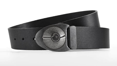 Retro futuristic Dial 7 belt buckle turns like a safe lock. Full grain American black leather belt. Custom belt sizes. bifl edc