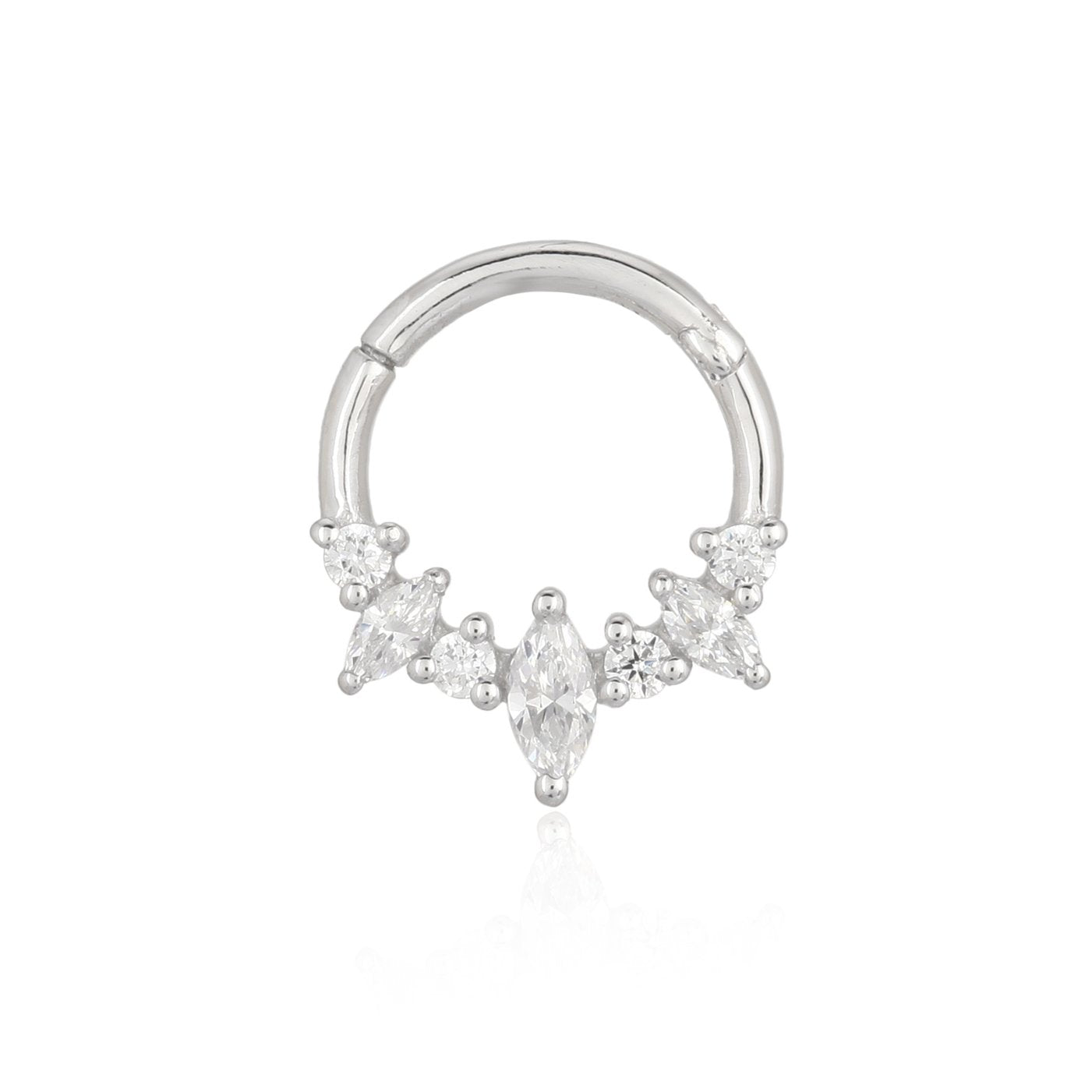 9K Solid White Gold 6mm Crystal Clicker Hoop Earring with Crystal Trio Charm