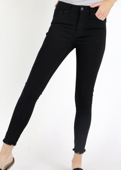 frayed ankle black jeans