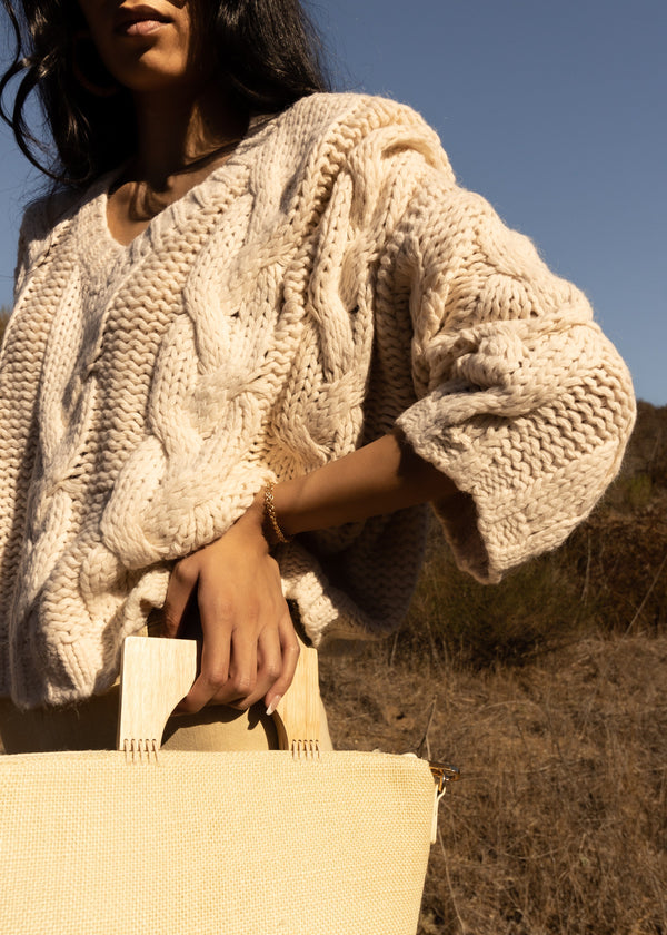 chunky cream neutral cable knit sweater