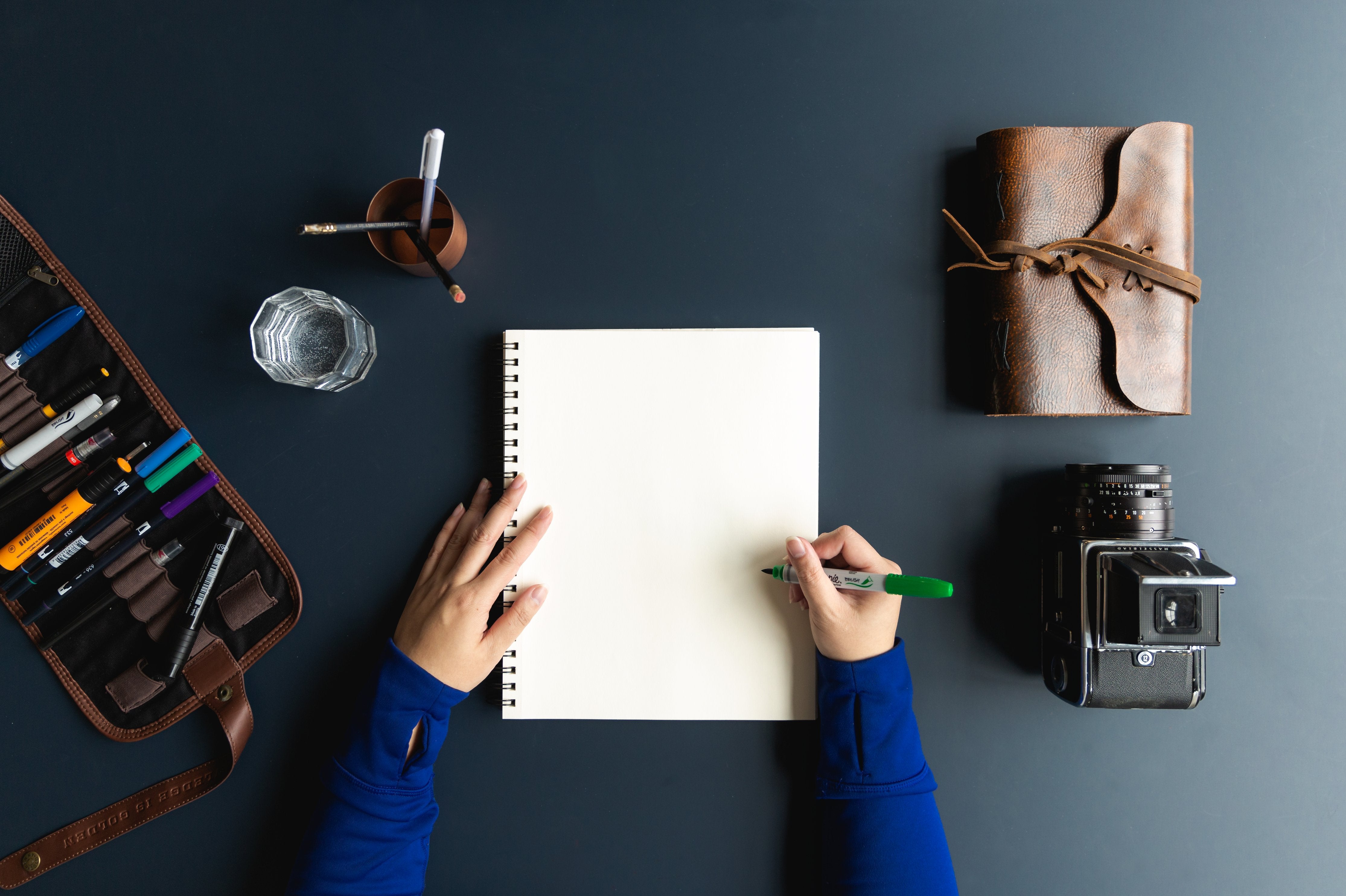 Blank Notebook and Writing Flat Lay