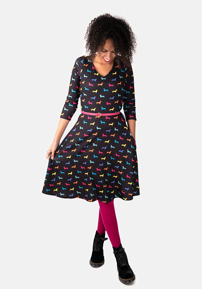 sausage dog print dress