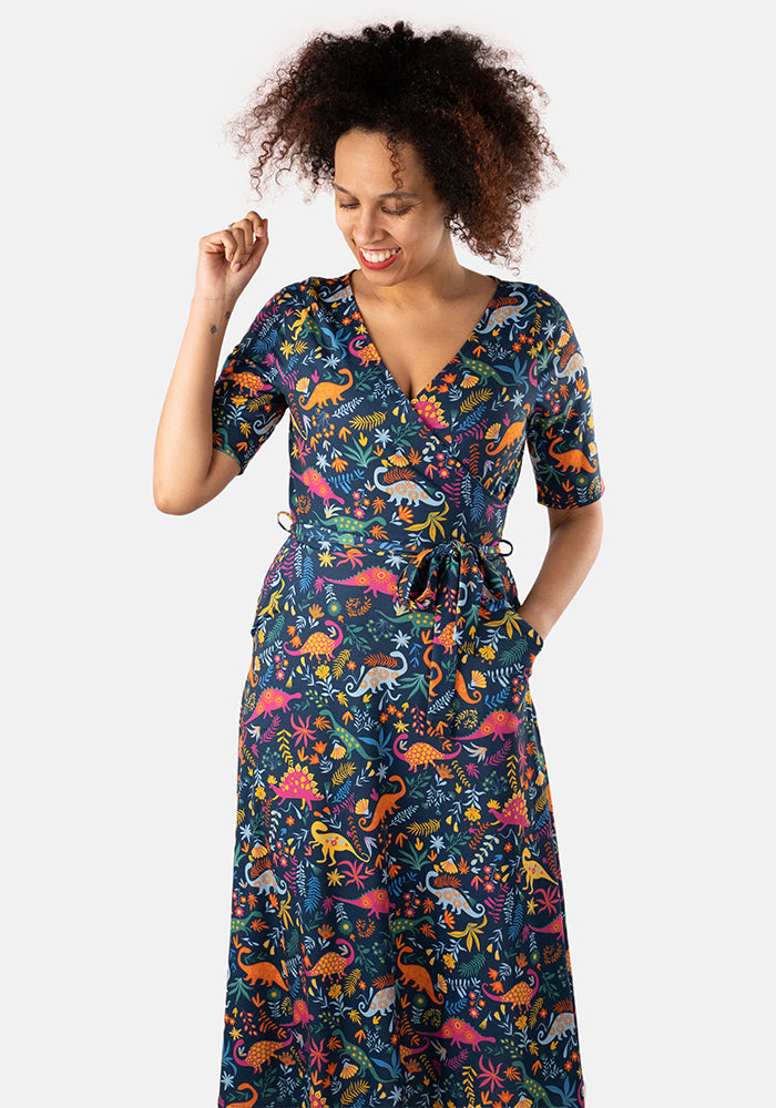 Diplodocus Dinosaur Garden Print Midi Dress – Popsy Clothing