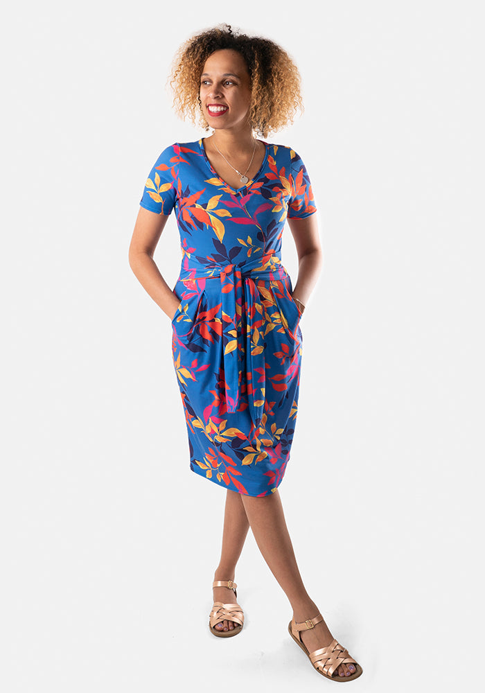 Henrietta Blue Trailing Leaf Print Dress – Popsy Clothing