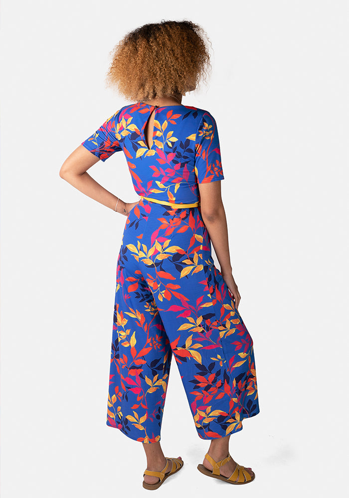 Tanisha Blue Trailing Leaf Print Culotte Jumpsuit – Popsy Clothing