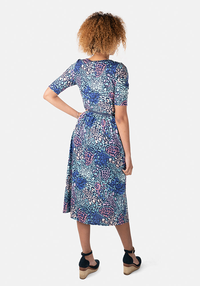 Vienna Blue Hybrid Animal Print Midi Dress – Popsy Clothing