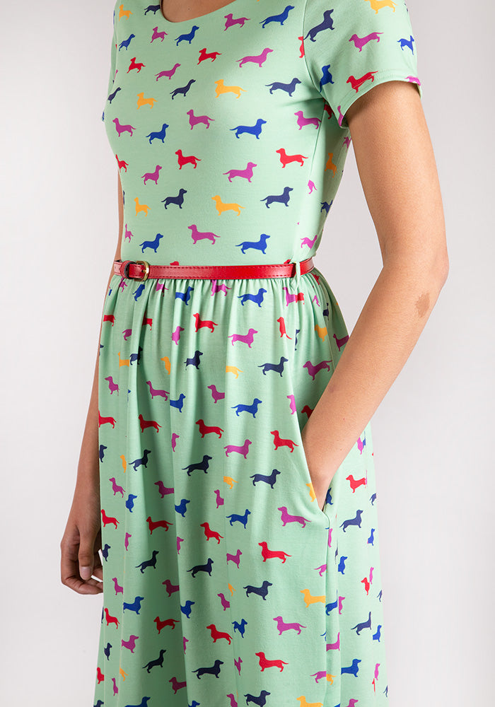 sausage dog print dress