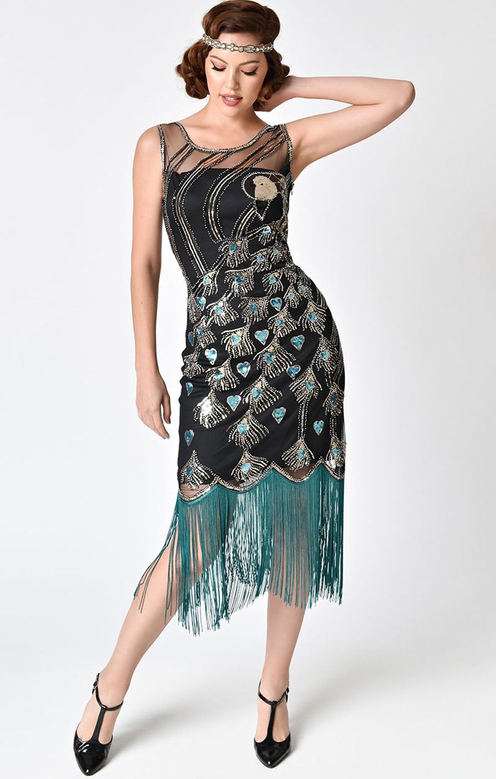 Peacock Beaded Flapper Dress-Antoinette