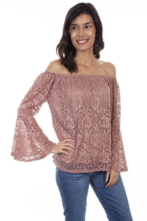 Ladies Mauve Lace Blouse With Bell Sleeves from Honey Creek-HC593
