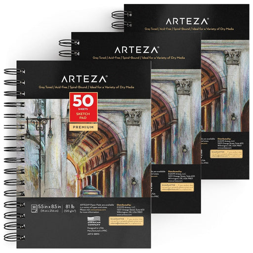 Arteza 9X12 Sketch Book, 100 Sheets (68 lb/100gsm), Spiral Bound Artist  Sketch Pad, Durable Acid Free Drawing Paper, Ideal for Adults & Teens,  Bright